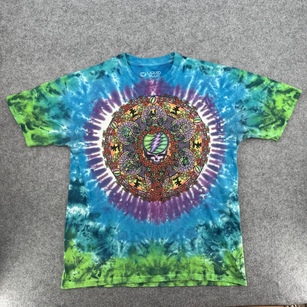 Liquid Blue Grateful Dead Tie Dye T Shirt Mens XL Steal Your Face Mandala Tee